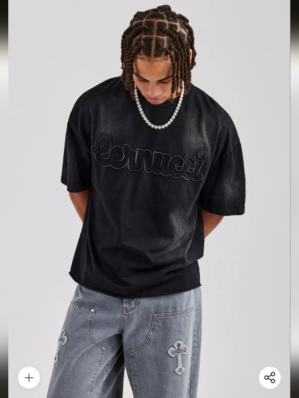 Cernucci Boxy Washed Embroidered T-Shirt- M